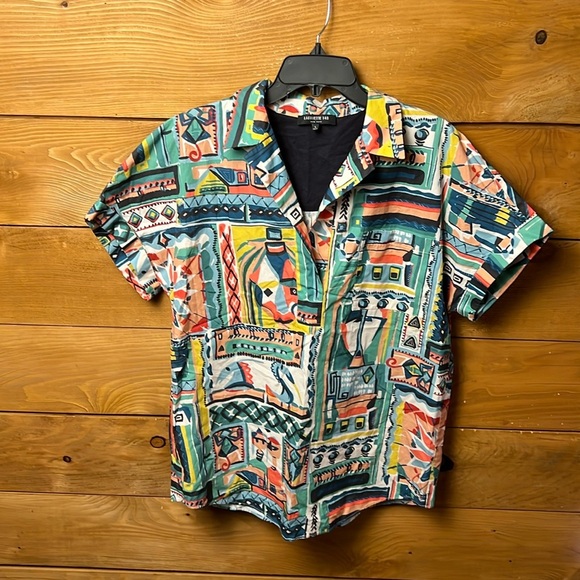 Lafayette‎ 148 New York women’s Huxley Patchwork Print Short Sleeve Top L pocket - Picture 1 of 8